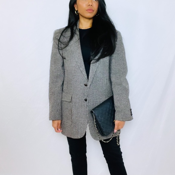 Vintage | 100% Pure Wool Checkered Single Breasted Oversized Blazer - Picture 8 of 12